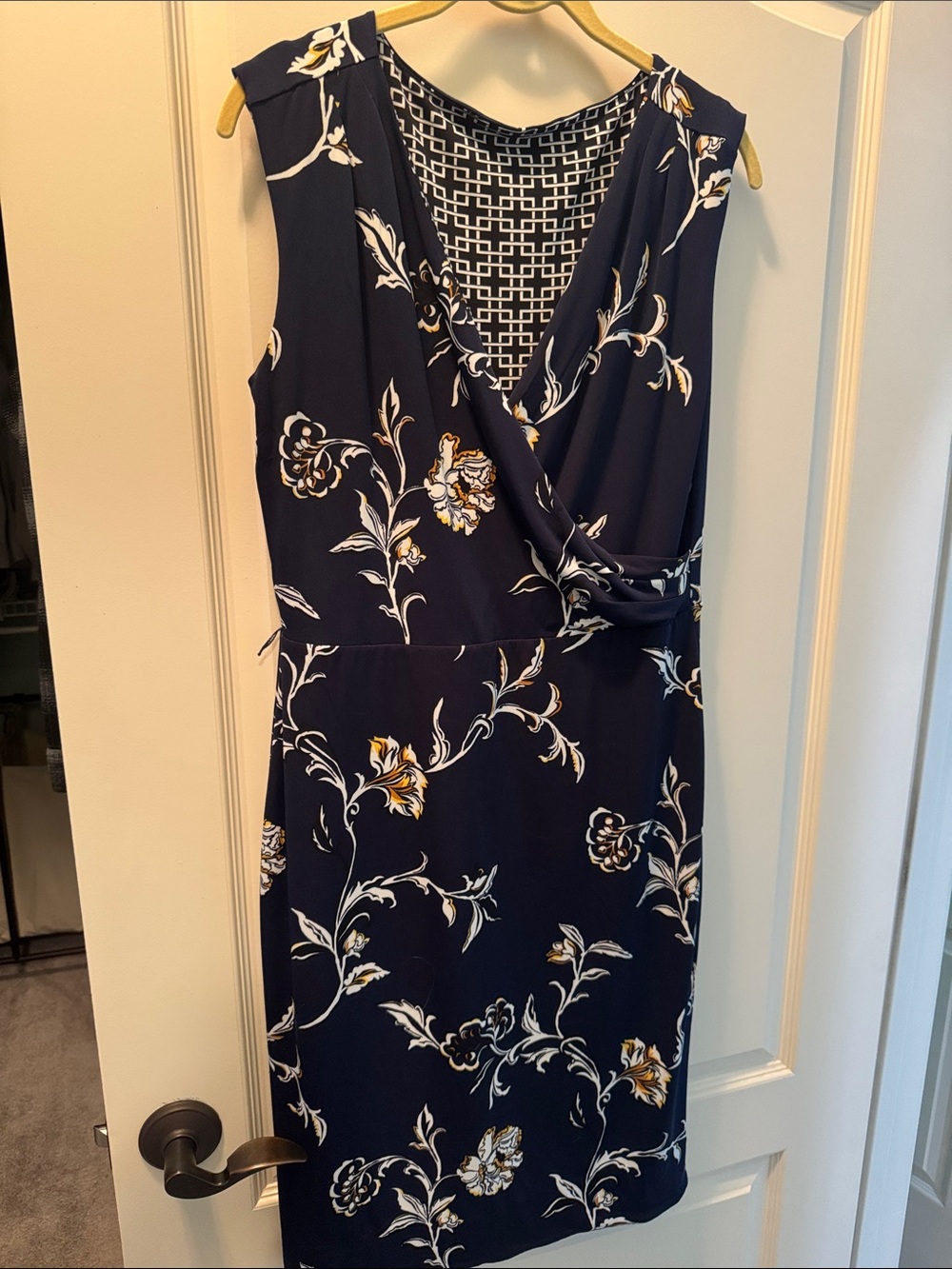 White House Black Market Navy Floral Faux-Wrap Dress